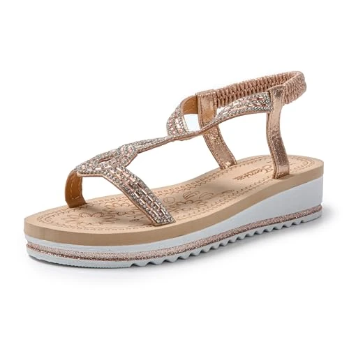 Offerta a tempo: JOMIX Sandali Donna Estivi Ciabatte Ragazze Eleganti con Zeppa Gioiello e Chiusura Elastica Regolabile SD8105 (Oro Rosa,37) - 0.00% da 24.95 € a 24.95 €