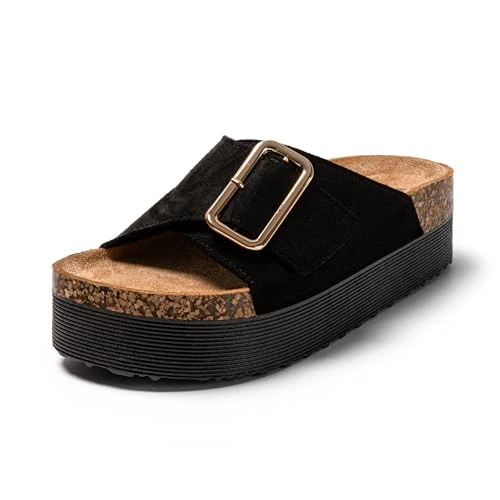 Oferta limitada: JOMIX Chanclas Mujer Verano con Hebilla Sandalias Plataforma Mujer Cuero Chanclas Mujer Piel Sandalias Mujer Comodas Playa Piscina Mar, Negro, 36 EU de 18.95 € a 17.10 € (ahorro 10%)