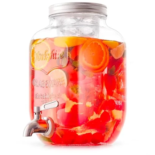 Avilia Dispensador de bebidas para fiestas, dispensador de jabón líquido con grifo, fuente de vidrio para bebidas con capacidad de 4 litros