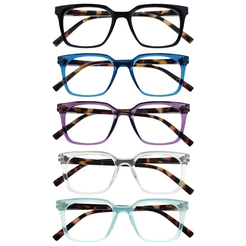Tijdelijke aanbieding: OPULIZE KOI Leesbrillen 5-Pack - Groot Rechthoekig Montuur - Zwart-Blauw-Paars-Helder-Aqua - Heren Dames - Veerscharnieren - RRRRR50-135CQ - +1.50 van 16.41 € naar 16.41 € (0.00% korting)