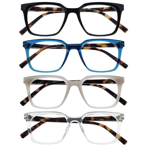 Offerta a tempo: OPULIZE KOI Occhiali da Lettura, Confezione da 4 - Montatura Rettangolare Grande - Nero-Blu-Grigio-Trasparente - Unisex - Cerniere a Molla - RRRR50-137C - +3.50 - 0.00% da 11.69 € a 11.69 €