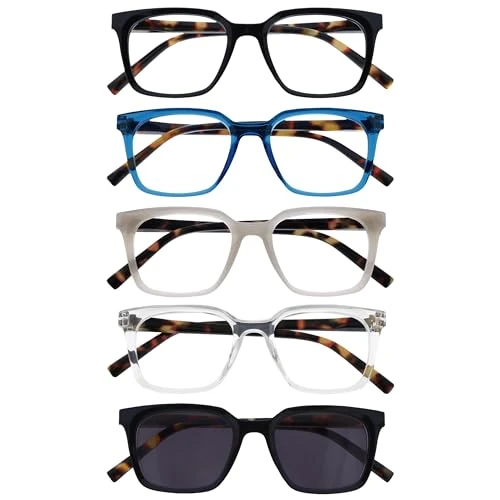Oferta limitada: OPULIZE KOI Gafas de Lectura y de Sol x5 - Montura Rectangular - Negro/Azul/Gris/Transparente - Hombre Mujer - Bisagras de Muelle - RRRRS50-137C1 - +3.00 de 17.00 € a 17.00 € (ahorro 0.00%)