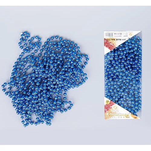 7,2 m Lange Blaue glänzende Weihnachtskette, metallische Weihnachtsperlen-Girlande, künstliche Perlen, Lametta für Weihnachtsbaum, hängende Dekorationen, DIY, Kunst und Handwerk, Juwelier