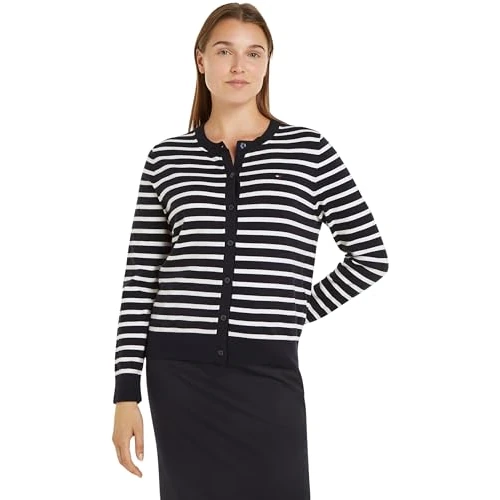 Limitiertes Angebot: Tommy Hilfiger Damen Cardigan Jersey Stitch Cardigan Elegant, Mehrfarbig (Desert Sky/Ivory Petal STP), XS von 39.29 EUR auf 39.29 EUR (Spare 0%)