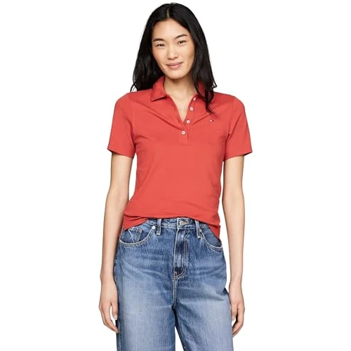 Offerta a tempo: Tommy Hilfiger Donna Maglietta Polo Maniche Corte Slim Fit, Rosso (Terra Red), XXL - 0.00% da 45.95 € a 45.95 €