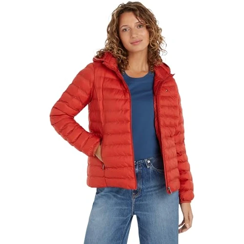 Tommy Hilfiger Mujer Cazadora Padded Global Stripe Jacket Cazadora de Entretiempo, Rojo (Terra Red), XS