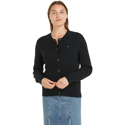 Offre limitée : Tommy Hilfiger Cardigan Femme Maille Torsadée, Noir (Black), XXS de 80.63 € à 74.99 € (7% de remise)