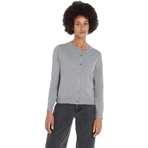 Tommy Hilfiger Women's Elegant Jersey Stitch Cardigan, Grey (Medium Grey Heather), XXS