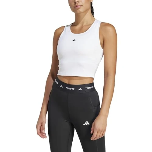 Offerta a tempo: adidas Donna Techfit Cropped Training Tank Top Shirt, White, M - 17% da 30.00 € a 24.99 €