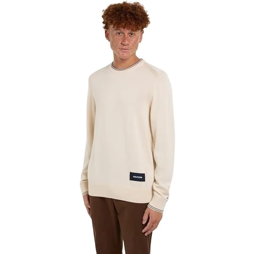 Tommy Hilfiger Men's Crew Neck Knitted Jumper, Beige (Ancient White), XXL