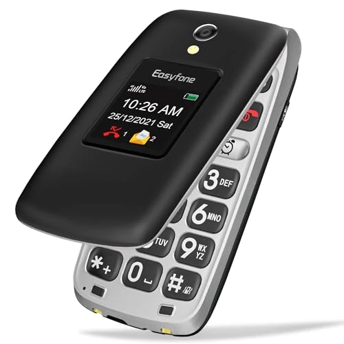 Offerta a tempo: Easyfone Prime-A1 Pro 4G GSM Telefono Cellulare a conchiglia per Anziani, Telefono Cellulare con Tasti Grandi, Funzione SOS, Dual HD IPS Display, Base di ricarica, 1500mAh Batteria (Nero) - 25% da 79.99 € a 59.99 €