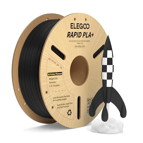 Offerta a tempo: ELEGOO Rapido Filamento PLA+ 1.75mm Nero 1KG, Alta Velocità 30-600 mm/s, Filamento PLA Plus per Stampante 3D, Precisione Dimensionale +/- 0.02mm, Filamento per La Maggior Parte delle Stampanti 3D - 49% da 30.00 € a 15.19 €