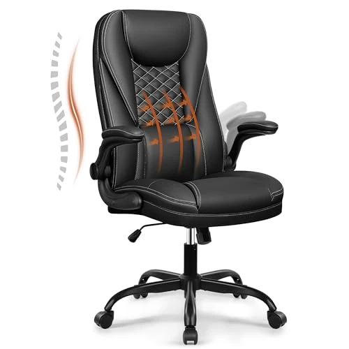 DoChair Bürostuhl ergonomischer Schreibtischstuhl 135° Wippfunktion höhenverstellbarer Drehstuhl mit Kopfstütze verstellbaren Armlehnen, Schwarz