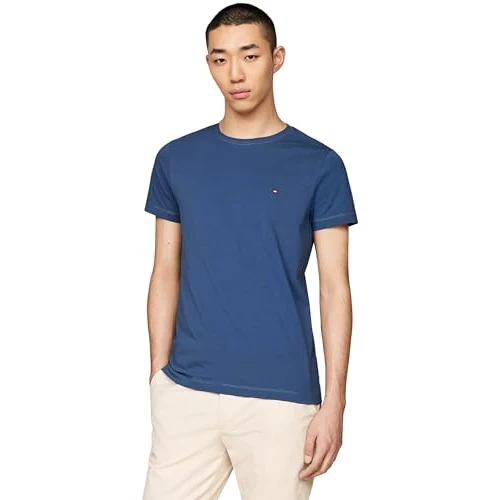 Oferta limitada: Tommy Hilfiger Camiseta de Manga Corta para Hombre Cuello Redondo, Azul (Aegean Sea), XS de 39.90 EUR a 28.05 EUR (ahorro 30%)