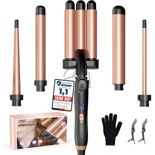 Curling Hair Curler 3 Head BESTOPE Mix Curling Iron 5 in 1 with Adjustable Temperature, Curling Iron with Quick Heating PTC, Curler Hair with Glove and 2 Clips
