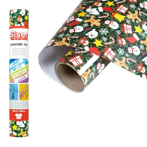 Offerta a tempo: Siser® Easypatterns PLUS Joyful Christmas, 30cm x 0,5 mt, vinile Termotrasferibile Termoadesivo per la Personalizzazione di Abiti, Accessori e Tessuti d'arredo, Materiale per Hobby Creativi - 66% da 10.40 € a 3.58 €