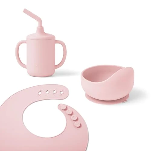 Begrenztes Angebot: Ergobaby Kindergeschirr-Set Basic für Babys und Kleinkinder ab 6 Monaten, Baby Geschirrset mit Becher, Schale und Lätzchen, ohne BPA, PVC und Phthalaten, Blush Pink von 23.94 EUR auf 23.94 EUR (Rabatt 0%)