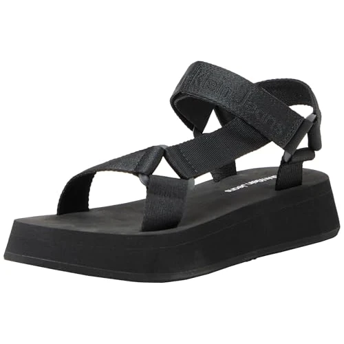 Tijdelijke aanbieding: Calvin Klein Jeans Dames Sandaal Velcro Webbing in Mtl, Zwart, 39 EU van 64.34 € naar 64.34 € (0.00% korting)