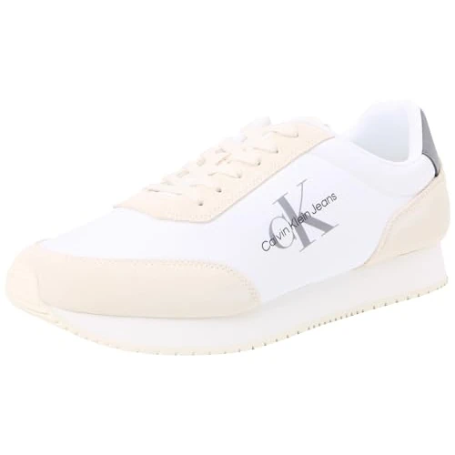 Calvin Klein Jeans Heren Retro Runner Su-ny Mono Ym0ym00804 Cupsole Sneaker, Wit Helder Wit C Wit Houtskool Grijs, 41.5 EU