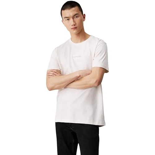 Calvin Klein Jeans Men's Monologo Short Sleeve Round Neck T-Shirt, White (Ivory), XXS