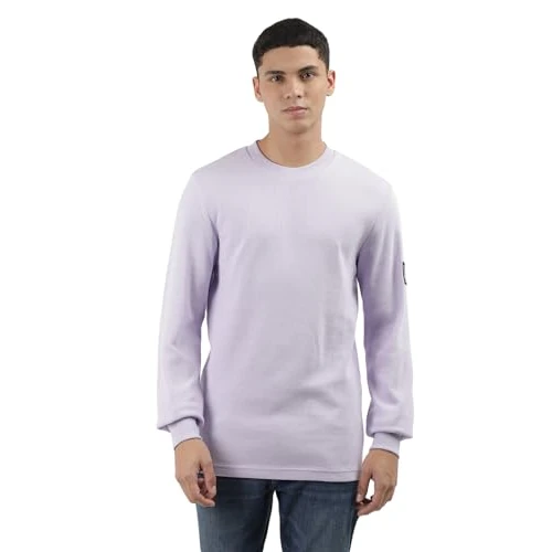 Limitiertes Angebot: Calvin Klein Jeans Herren Langarmshirt Badge Waffle Basic, Violett (Pastel Lilac), XXS von 59.90 EUR auf 22.80 EUR (Spare 62%)