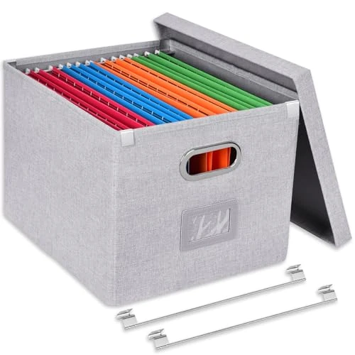 Offerta a tempo: Umtiti FGQH-S-DE - Scatole portaoggetti con coperchio, in pannello di fibra e carta, elegante effetto lino, grigio chiaro - 0.00% da 29.28 € a 29.28 €