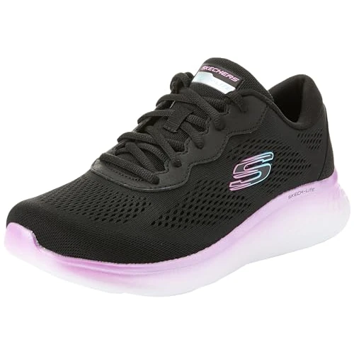 Limitiertes Angebot: Skechers Damen, Schwarzes Netzgewebe mit violettem Besatz, 38 EU von 52.92 EUR auf 48.99 EUR (Spare 7%)