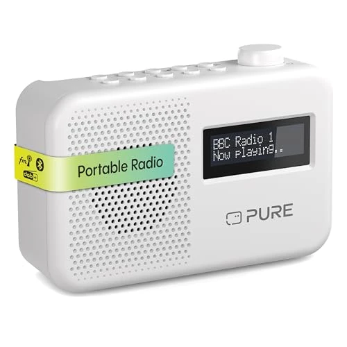 Pure Elan One2 Radio Portátil Dab+/FM con Bluetooth 5.1 (Pantalla LCD, 10 Botones de Memoria, Funciona con 4 Pilas AA) Blanco Algodón