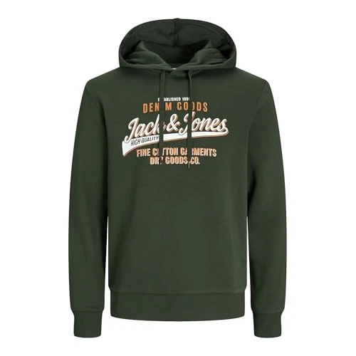 JACK & JONES PLUS Men's Jjelogo Sweat Hood 2 Col 24/25 Noos Pls Sweatshirt, Kombu Green, XXXXL