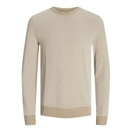 Limited-time offer: JACK & JONES Male Knitted Jumper Plain Knitted Jumper, Oatmeal, XL from 28.49 £ to 28.49 £ (save 0.00%)