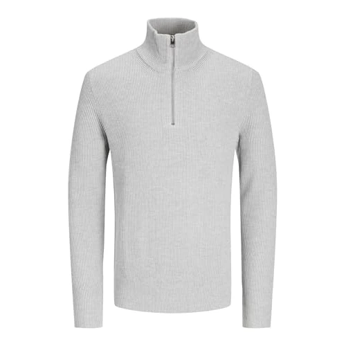 JACK & JONES Cárdigan Masculino con Cremallera de Cuarto de Color Liso Chaqueta de Punto con Cremallera de Cuarto, Gris Claro, XXL
