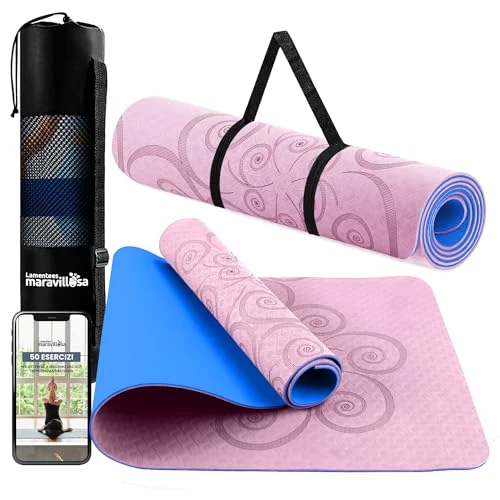 Offerta a tempo: LA MENTE ES MARAVILLOSA - Tappetino Yoga e Pilates Antiscivolo in TPE, 183x61 cm, Spessore 6 mm, con Custodia, Tracolla ed E-Book, per Allenamento, Stretching e Meditazione (Spirale, Rosa/Blu) - 5.59% da 17.90 € a 16.90 €