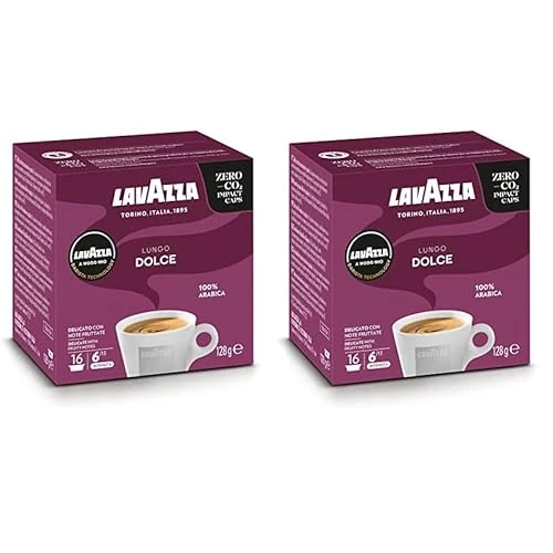 Lavazza A Modo Mio Lungo Dolce, 1 Paquete de 32 Cápsulas de Café, 100% Arábica, Sabor Dulce y Suave, Intensidad 6/13, Tostado Medio, para un Espresso de 40ml
