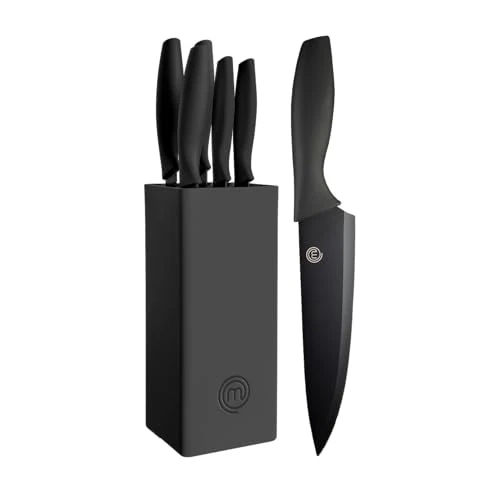 Offre limitee: MasterChef Couteaux de Cuisine avec Bloc, Contient : Couteau d'Office Universel, Couteau à Viande et Pain, Couteau de Chef, Acier Inoxydable, Manche Ergonomique, Noir, Toucher Doux de 34.99 EUR a 34.99 EUR (economie 0%)