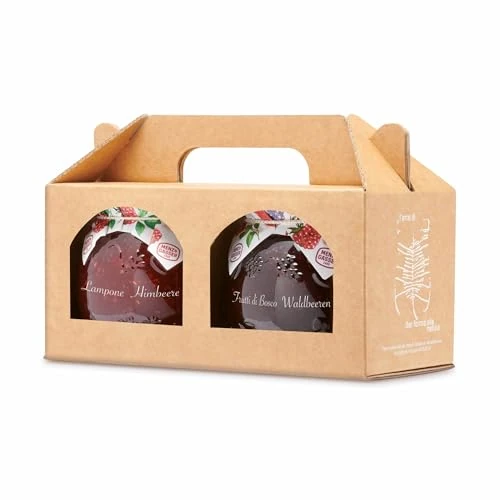 MENZ&GASSER - Maletín con 2 tarros de 620 gramos de mermelada Edel, fabricado con fruta de alta calidad en piezas, ideal como regalo para San Valentín, fabricado en Italia