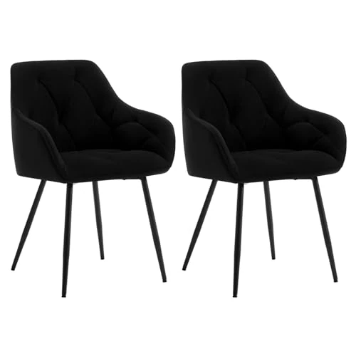 Tijdelijke aanbieding: WOLTU Set van 2 eetkamerstoelen, keukenstoelen, gestoffeerde woonkamerstoel met rugleuning, armleuningen, metalen poten, ergonomische stoel voor lounge, kantoor, kaptafel, fluweel, zwart van 144.99 € naar 144.99 € (0.00% korting)