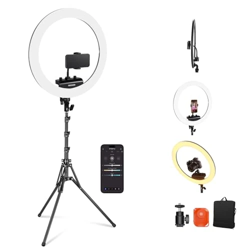 Offre limitée : NEEWER 18" Ring Light Professionnel, Lumière Anneau Ultra Fin, 45 W 2900K-7000K TLCI98, avec Trépied, Obturateur à Distance et APP Contrôle, Éclairage Plus Doux pour TikTok Selfie, RP18B Pro Noir de 144.99 € à 144.99 € (0.00% de remise)