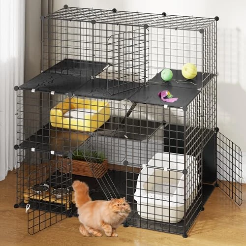 Beperkte aanbieding: YITAHOME Grote kattenkooi indoor kattenbehuizing met balkon, afneembare 3-laags metalen draadkennels, doe-het-zelf kattenkennels krat box box box voor 1-3 katten, 106 x 71 x 106 cm van 79.99 EUR naar 79.99 EUR (besparing 0%)