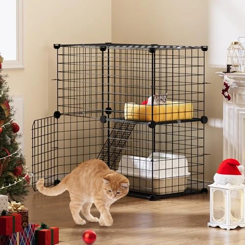 YITAHOME Wewnętrzna klatka dla kota, 2-poziomowa klatka dla kotów, na zewnątrz, małe zwierzęta, kojec dla zwierząt domowych, zdejmowany, metal, hodowla dla fretek, królików, małych zwierząt, kemping,