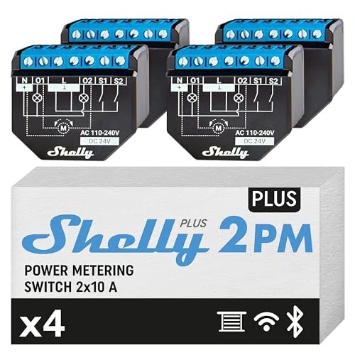 Limited-time offer: Shelly Plus 2PM (16A) | WiFi & Bluetooth 2 Channels Smart Switch with Power Metering | Home Automation | Roller Shutter Remote Control | Alexa & Google Home Compatibility | iOS Android App (4 Pack) from 86.15 £ to 86.15 £ (save 0.00%)