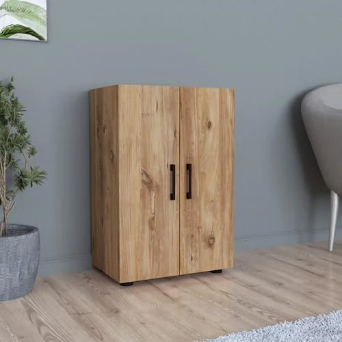 [en.casa] Åsnes Side Cabinet, Living Room Cabinet with 2 Doors and 2 Shelves, Filing Cabinet, Office Cabinet, Multi-Purpose Cabinet, 74 x 49 x 32 cm, Oak