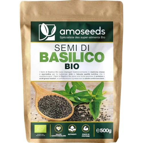 Offerta a tempo: Semi di Basilico Bio 500G | Sazietà, Rinfrescanti, Ricchi di Proteine | Simili ai semi di Chia | Qualità Superiore - 49% da 21.99 € a 11.30 €