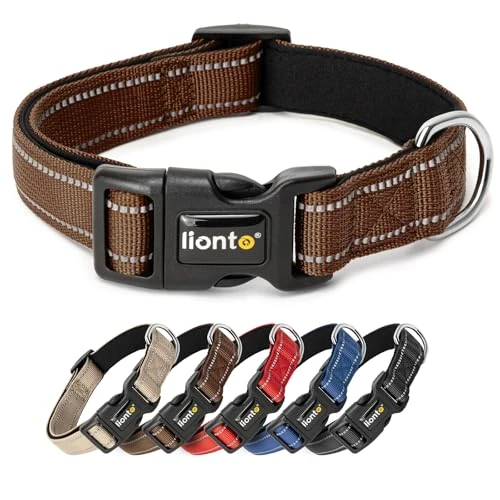 Oferta limitowana: lionto Obroża z wytrzymałego nylonu dla psa, rozmiar L, miękka podszyta obroża, odblaskowa 360° z zatrzaskiem, metalowe kółko & regulacja suwakiem, brązowa z 37.95 zł na 37.95 zł (oszczędź 0.00%)