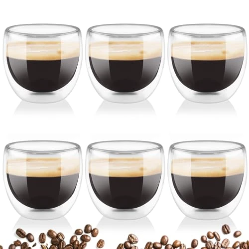 Offre limitee: Mezzar Tasse Expresso Double Paroi, Set de 6 Tasses à Café Latte 80ML, Tasse à Double Paroi Verre Transparent pour Verre a Cafe Latte Cappuccino Whisky et Eau (80ML) de 18.99 EUR a 18.99 EUR (economie 0%)