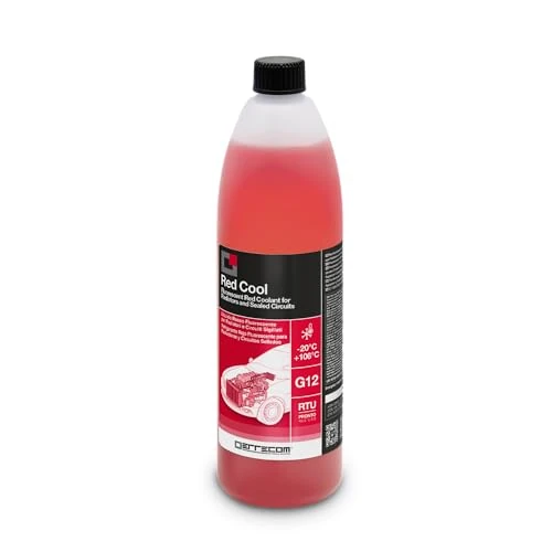 ERRECOM Red Cool, Liquido Radiatore Rosso Fluorescente -20°C/+106°C, antigelo G12 con Pacchetto inibitore a Base Organica Oat, Pronto all’Uso, 1 Litro