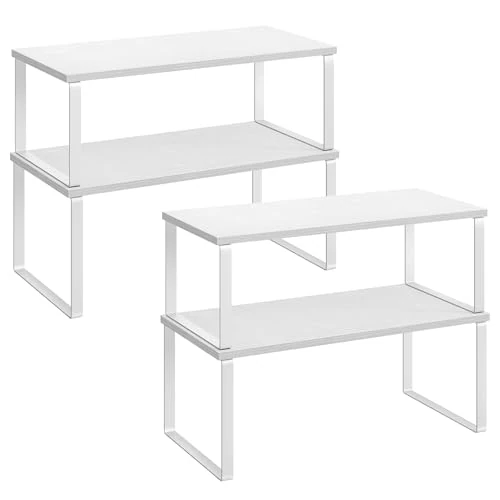 Limited-time offer: SONGMICS Kitchen Cupboard Organisers, Set of 4 Counter Storage Shelves, Stackable, Expandable Spice Racks, Metal and Engineered Wood, Cloud White and Snow White KCS028W01 from 26.99 £ to 19.99 £ (save 26%)