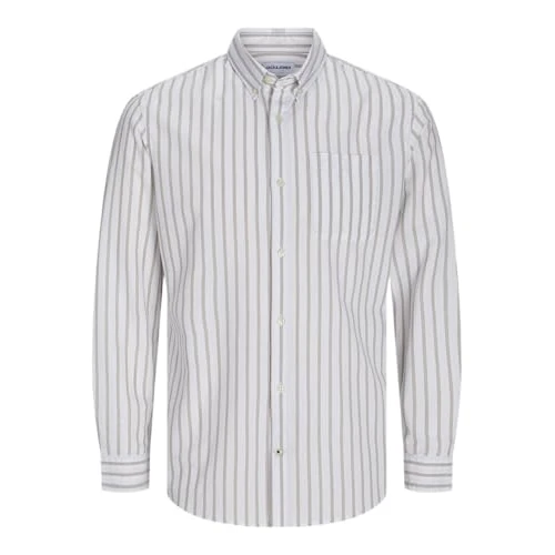 JACK & JONES Men's Jjeoxford Shirt LS Noos Long Sleeve Shirt, Crockery/Stripes: Stripes, S