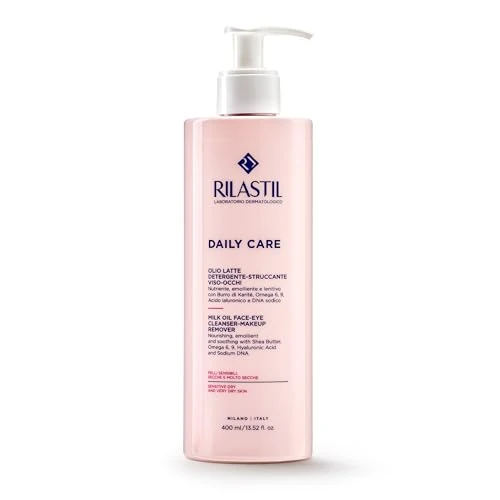 Offerta a tempo: Rilastil Daily Care Olio Latte Detergente Viso e Occhi, Detergente Struccante Nutriente per Pelli Sensibili e Secche, Emolliente e Lenitivo con Burro di Karité, Acido Ialuronico, Confezione da 400ml - 10% da 25.90 € a 23.19 €