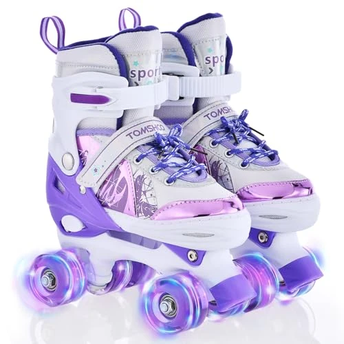 Limited offer: TOMSHOO Roller Skates for Girls Boys Kids Roller Skates 4 Sizes Adjustable Roller Boots With Light Up Wheels Children's Quad Skates Ideal Christmas Birthday Gift from 59.99 EUR to 37.70 EUR (save 37%)
