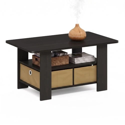 Offerta a tempo: Furinno ANDREY Tavolino da caffè, piccolo tavolino da caffè moderno con vano contenitore e cassetto a contenitore, tavolino laterale per soggiorno, camera da letto, ufficio di casa, Espresso scuro - 0.00% da 69.99 € a 69.99 €